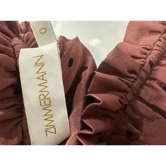 Zimmermann Polka-Dot Belted Midi Dress Purple Silk Crepe de Chine Size 0 - Picture 7 of 7